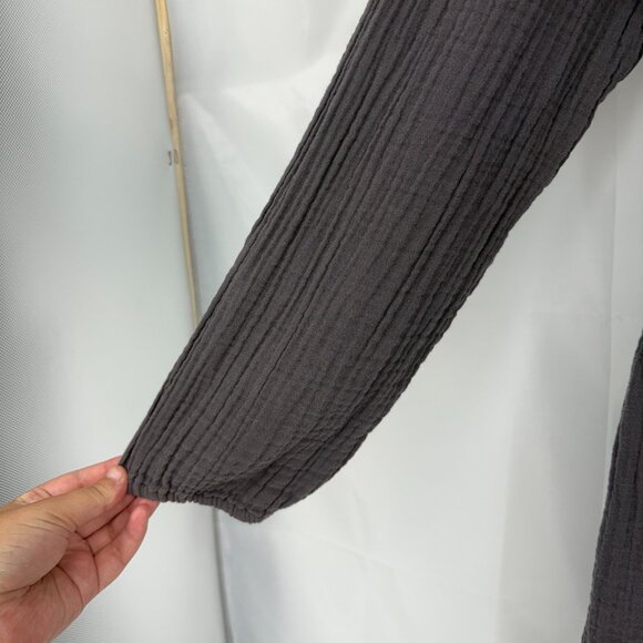 Xirena Women M Gia Dress Gauze Midi Boho Full Button V Neck Long Sleeve Gray - Picture 3 of 12